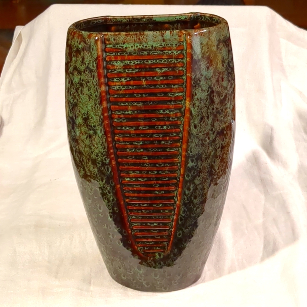 Pottery Vase Abstract Splatter MCM Texture Tall Ceramic 12"
